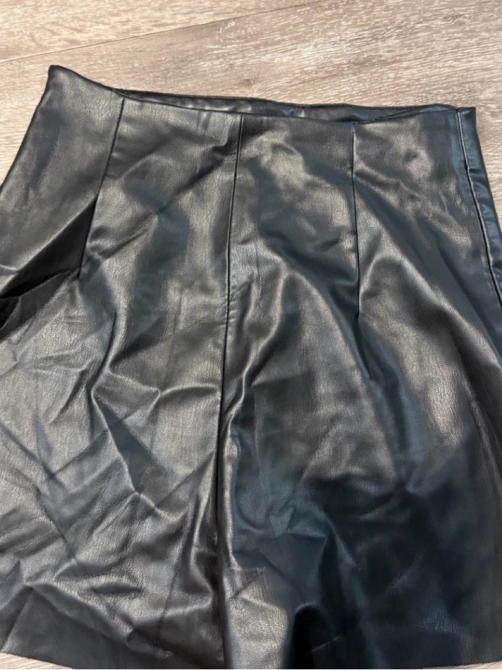 Zara Black Faux Leather A-Line Mini Skort